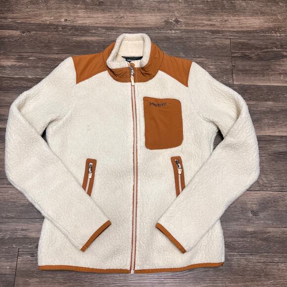 Marmot Wiley Polartec Sherpa Fleece Jacket Cream Brown Full Zip XS Gorpcore Cozy - Picture 3 of 13
